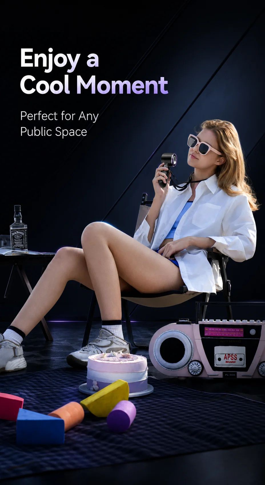 Ice Cooling Portable Neck Fan, 5-Speed Turbo Wind Foldable Hands Free Cooler, 4000mAh 9H Battery Travel Outdoor