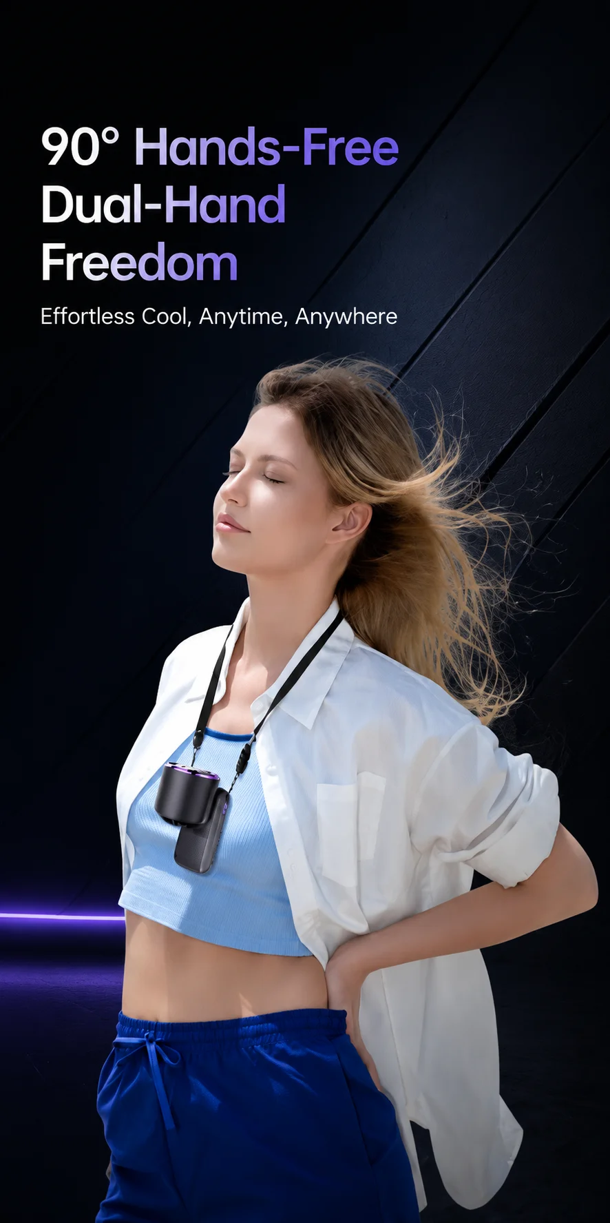 Ice Cooling Portable Neck Fan, 5-Speed Turbo Wind Foldable Hands Free Cooler, 4000mAh 9H Battery Travel Outdoor