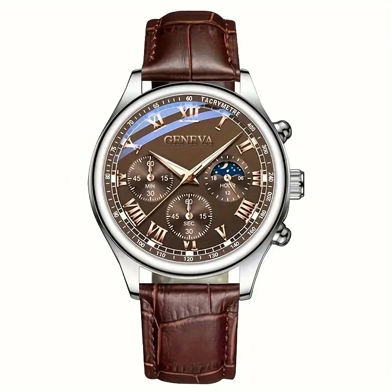 Fashion Leather Strap Men Business Watches Round Dial Male's Analog Quartz Wristwatch Reloj Hombre(Without Box)