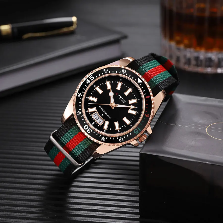 New fashionable men's nylon strap calendar watch, luxurious and simple business men's and women's night light quartz watch
