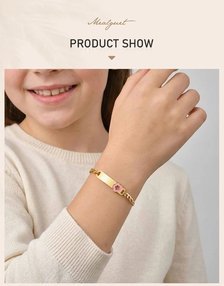 Customized Name Baby Flower Baby Bracelet, 18K Gold Plated Flower ID Bar for Kids Child, Waterproof Tarnish-Free Birthday Gift