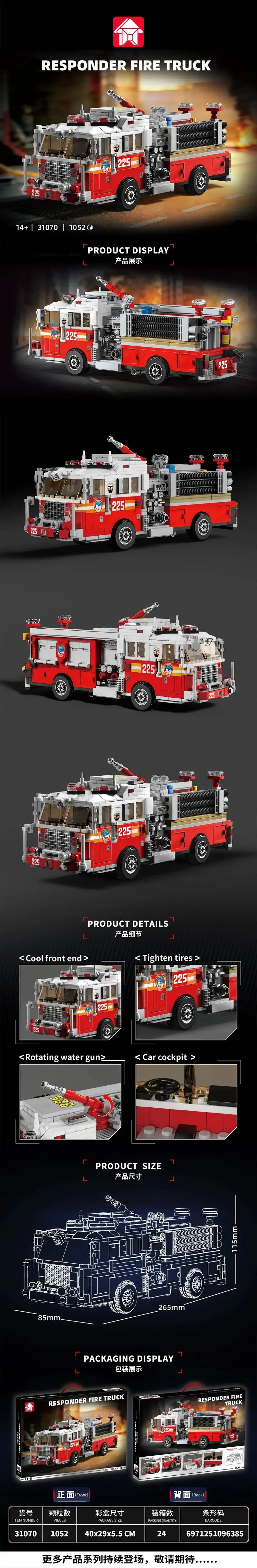 Urban Rescue American Fire Truck Model Building Block Kit Firefighters' Firefighting Vehicles Bricks Toy Kids Education Gifts