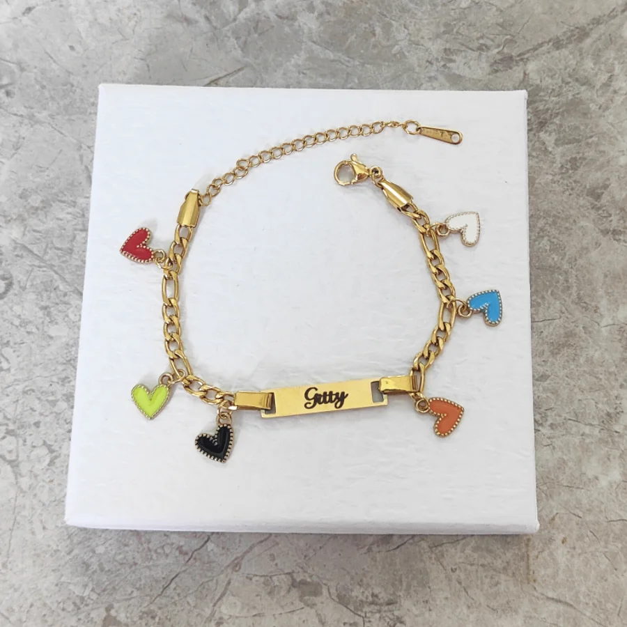 Customized Laser Engraved Baby Name Bracelet, Butterfly Heart Shaped Stainless Steel Children's Customized Bracelet Gift