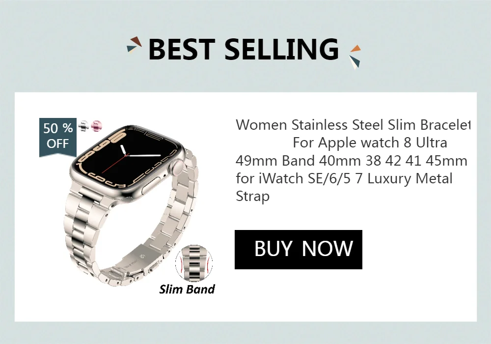 Women Stainless Steel Slim Bracelet For Apple watch Ultra 4 3 2 12 11 9 49mm 40 42 41 45 46mm Band for iWatch Luxury Metal Strap