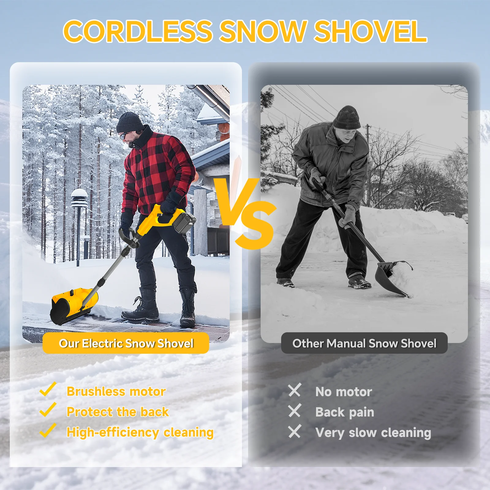Brushless Electric Snow Shovel 500W 3000RPM Cordless Snow Plow Lightweight Snow Thrower Machine for Dewalt 20V Battery Pin