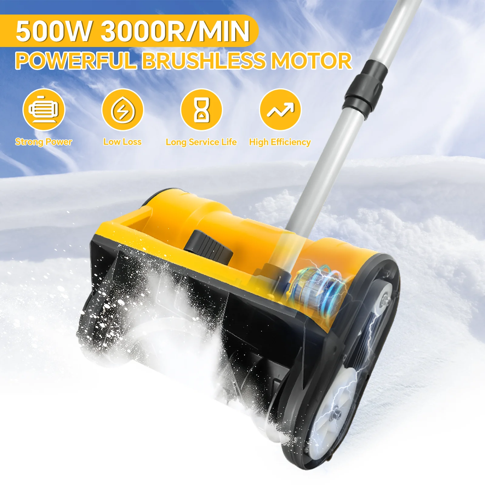 Brushless Electric Snow Shovel 500W 3000RPM Cordless Snow Plow Lightweight Snow Thrower Machine for Dewalt 20V Battery Pin
