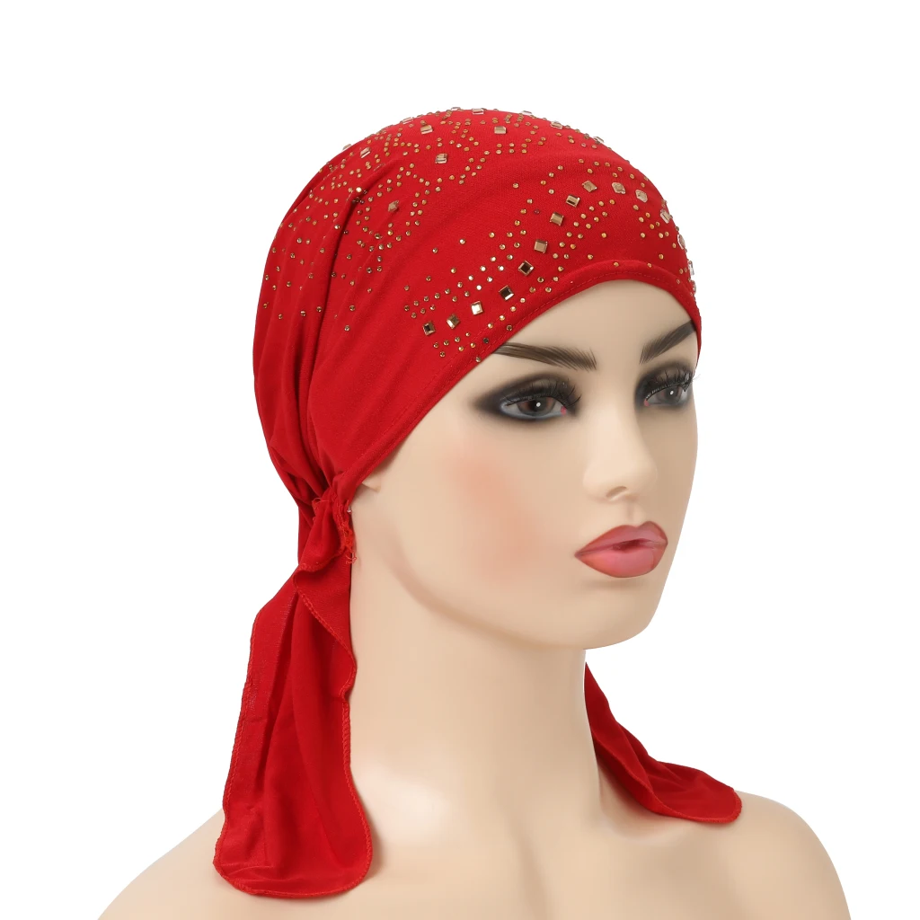 H088 Fashion Turban Hijab with Many Stones Muslim Hijab Scarf Islamic Headscarf Hat Amira Pull on Headwrap