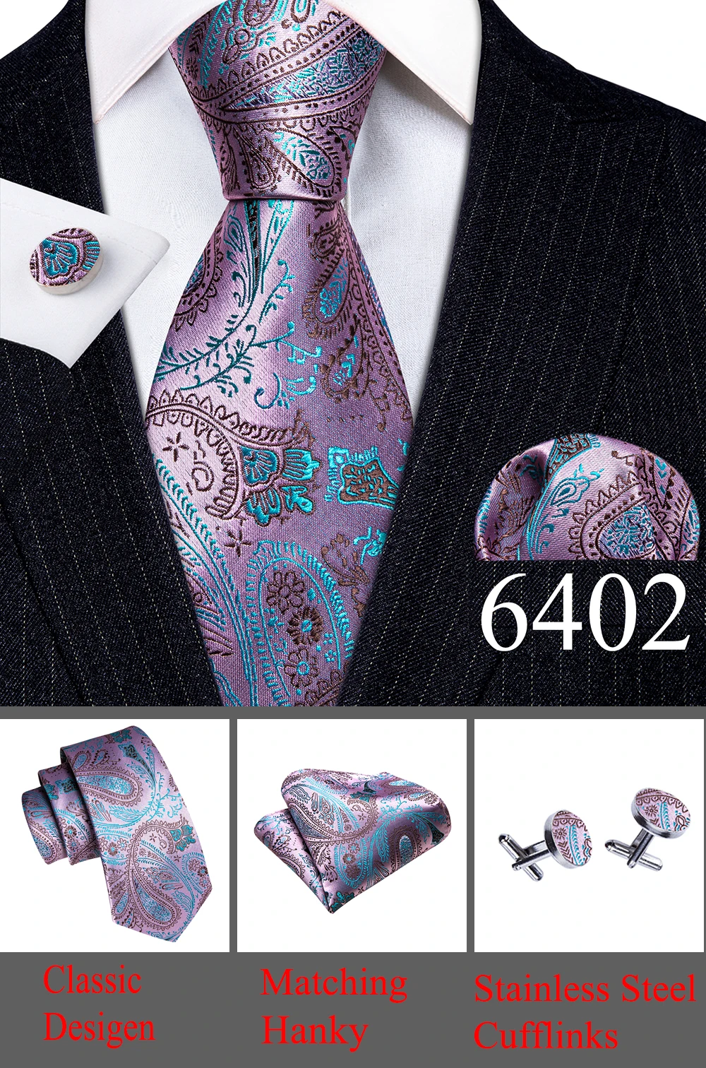 Designer Tie for Mens Gold Silver Paisley Necktie Pocket Square Cufflinks Set Wedding Gift Elegant Corbatas 6235