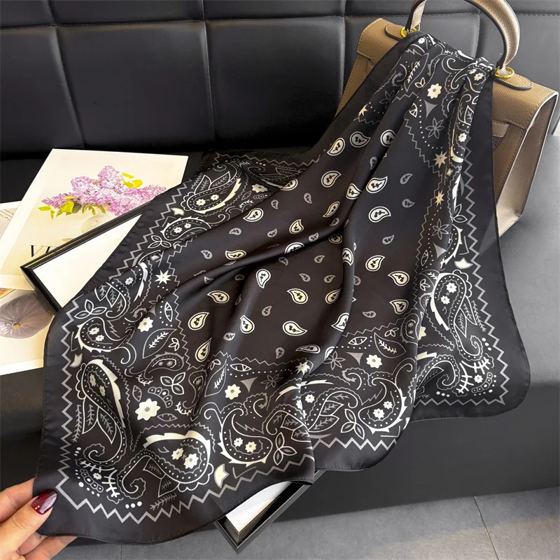 Scarf Fashion Silk Hijab Square Shawl Wraps Bandana Headband Neckerchief Hair Bands Designer Luxury Foulards Femme Ribbon