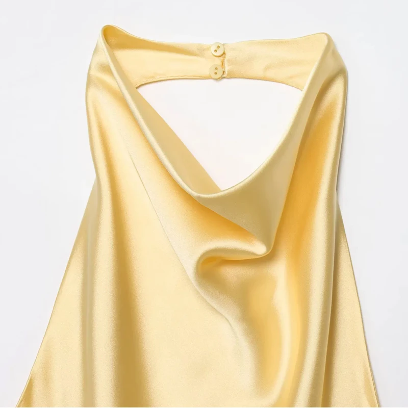 HXAO Halter Neck Women's Top Off Shoulder Satin Crop Top Women Summer Sexy Backless Tank Party Tops Y2K Aesthetic Camisole