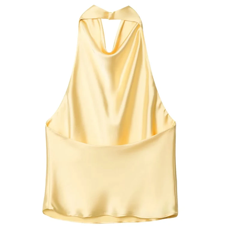 HXAO Halter Neck Women's Top Off Shoulder Satin Crop Top Women Summer Sexy Backless Tank Party Tops Y2K Aesthetic Camisole