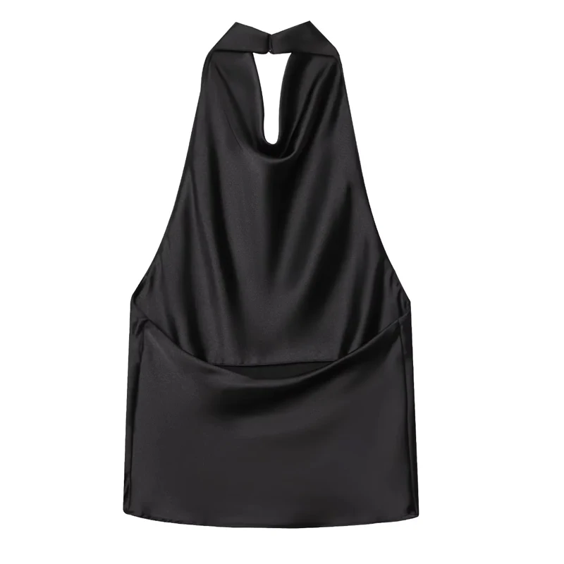 HXAO Halter Neck Women's Top Off Shoulder Satin Crop Top Women Summer Sexy Backless Tank Party Tops Y2K Aesthetic Camisole