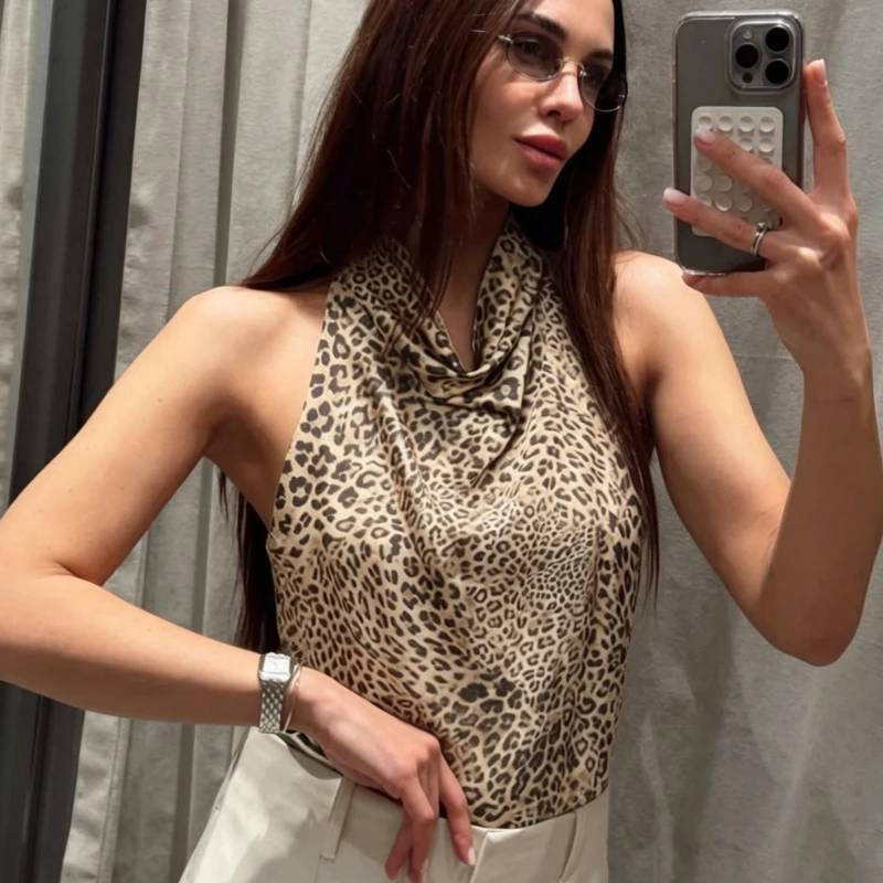 HXAO Halter Neck Women's Top Off Shoulder Satin Crop Top Women Summer Sexy Backless Tank Party Tops Y2K Aesthetic Camisole