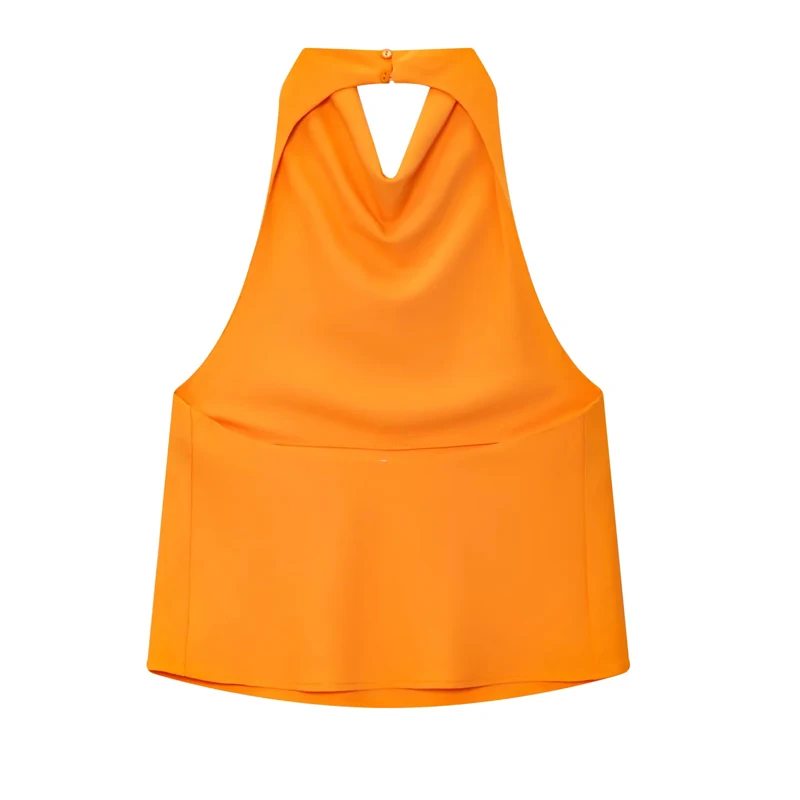 HXAO Halter Neck Women's Top Off Shoulder Satin Crop Top Women Summer Sexy Backless Tank Party Tops Y2K Aesthetic Camisole