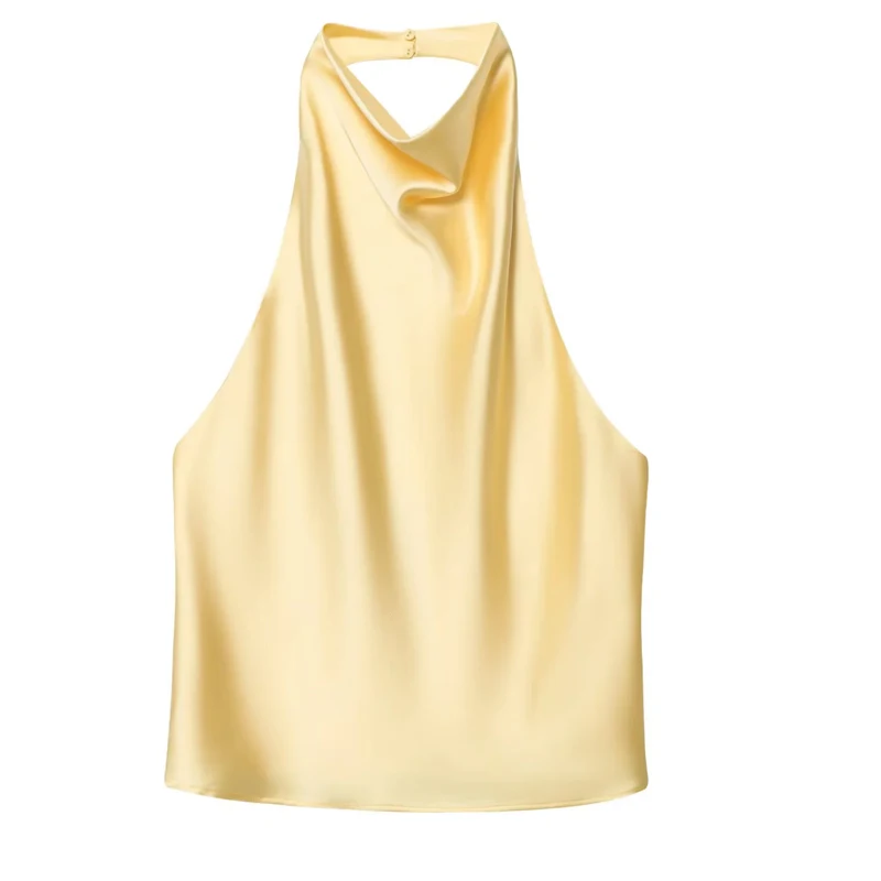 HXAO Halter Neck Women's Top Off Shoulder Satin Crop Top Women Summer Sexy Backless Tank Party Tops Y2K Aesthetic Camisole