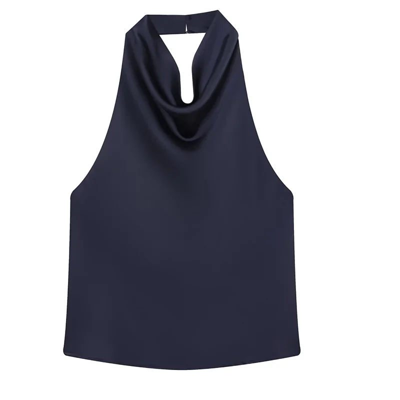 HXAO Halter Neck Women's Top Off Shoulder Satin Crop Top Women Summer Sexy Backless Tank Party Tops Y2K Aesthetic Camisole