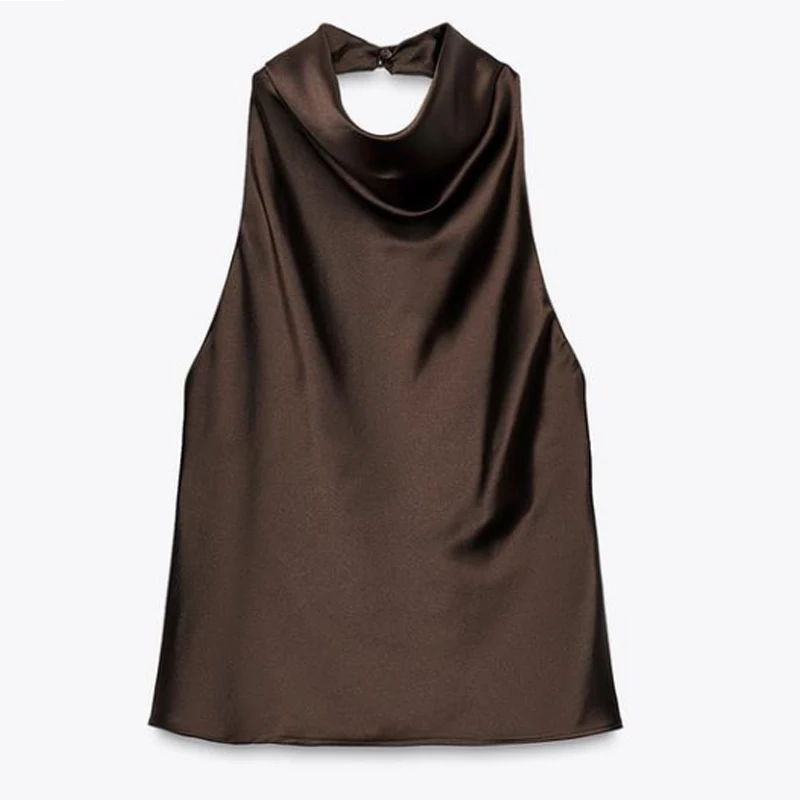 HXAO Halter Neck Women's Top Off Shoulder Satin Crop Top Women Summer Sexy Backless Tank Party Tops Y2K Aesthetic Camisole