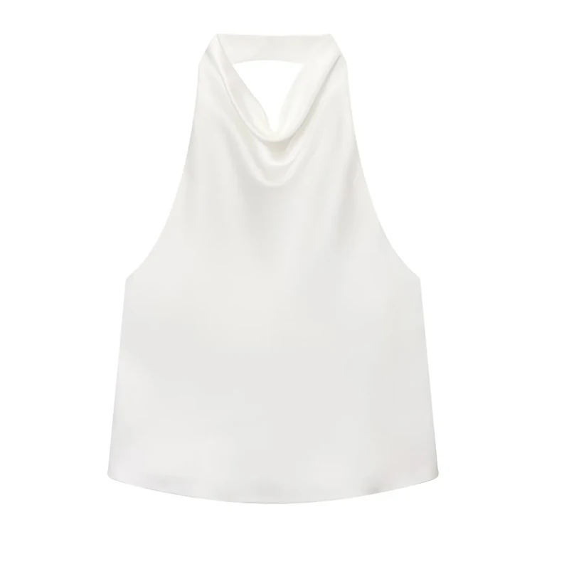 HXAO Halter Neck Women's Top Off Shoulder Satin Crop Top Women Summer Sexy Backless Tank Party Tops Y2K Aesthetic Camisole