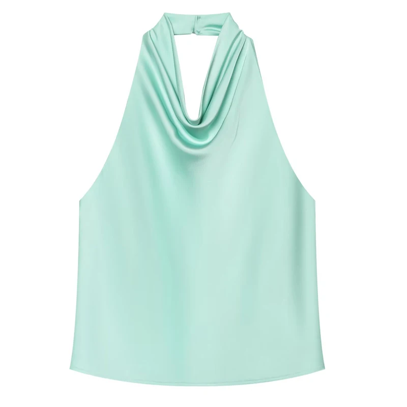 HXAO Halter Neck Women's Top Off Shoulder Satin Crop Top Women Summer Sexy Backless Tank Party Tops Y2K Aesthetic Camisole