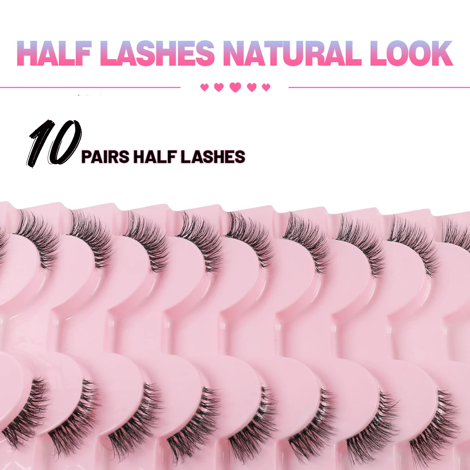 Half Eyelashes, Natural Appearance 10 Pairs of Thick Cat Eyelashes 10mm Wispy Eyelashes with Short False Eyelashes 3D04-10F