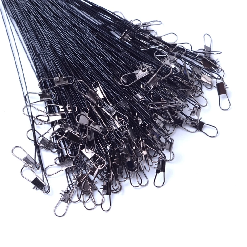 Aorace 20PCS Anti Bite Steel Fishing Line Steel Wire Leader With Swivel Fishing Accessory Lead Core Leash Fishing Wire 15CM-50CM