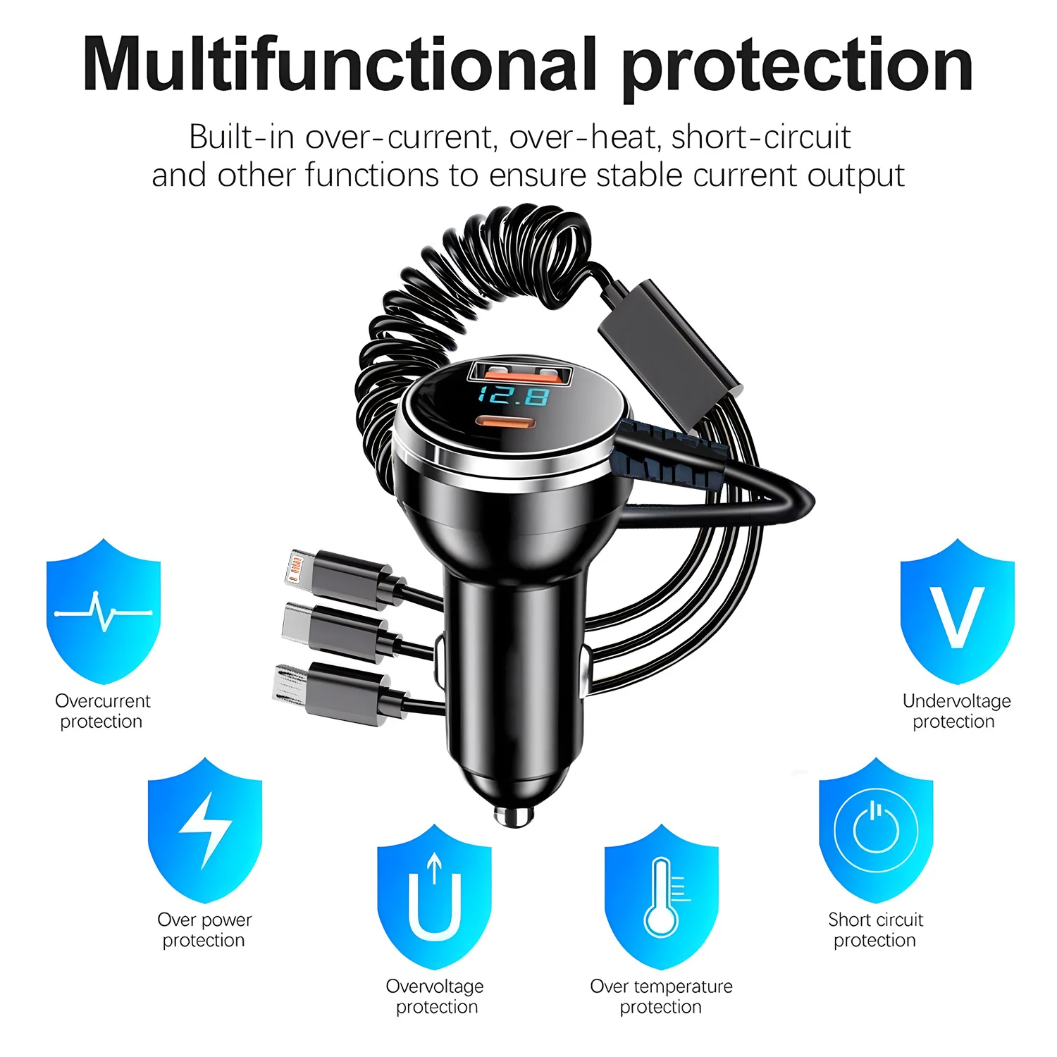 230W Car Charger 5 Ports Fast Charge PD QC3.0 USB C Car Phone Charger Type C Adapter in Car For iphone Samsung Huawei Xiaomi