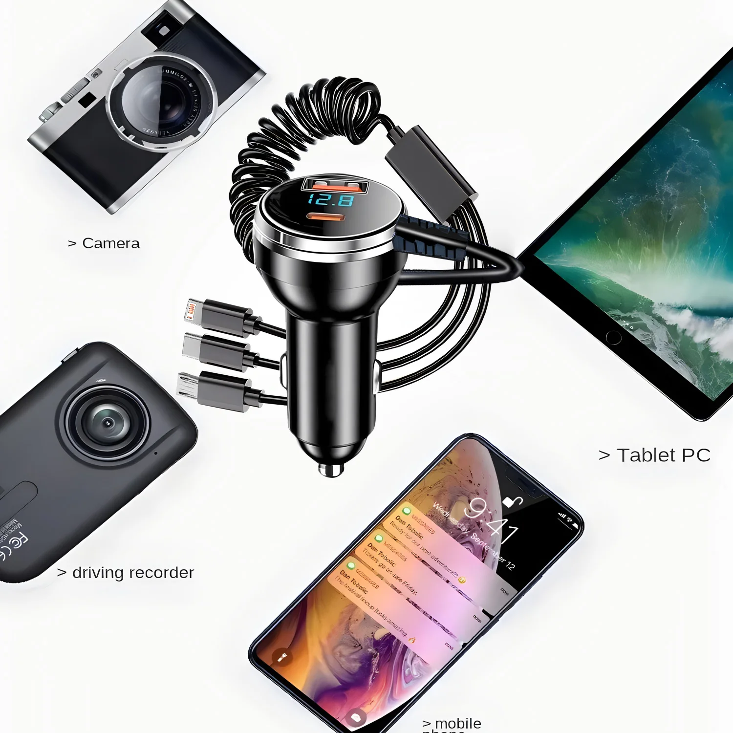 230W Car Charger 5 Ports Fast Charge PD QC3.0 USB C Car Phone Charger Type C Adapter in Car For iphone Samsung Huawei Xiaomi