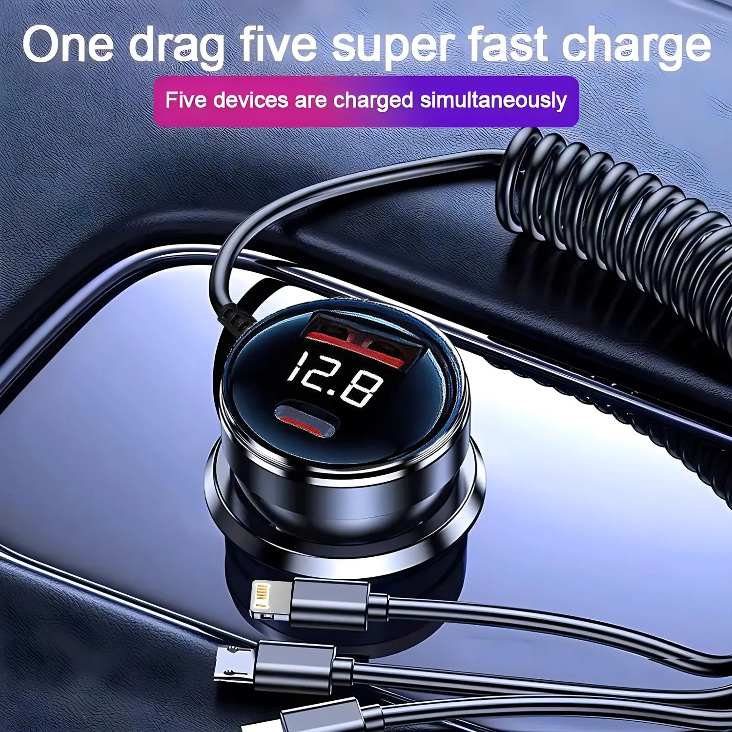 230W Car Charger 5 Ports Fast Charge PD QC3.0 USB C Car Phone Charger Type C Adapter in Car For iphone Samsung Huawei Xiaomi