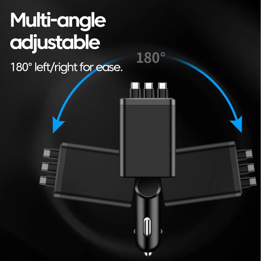 120W Car Charger with Roof Starlight Fast Charging Retractable Cable & 2 Charging Ports Voltage Phone Charger For IOS Android