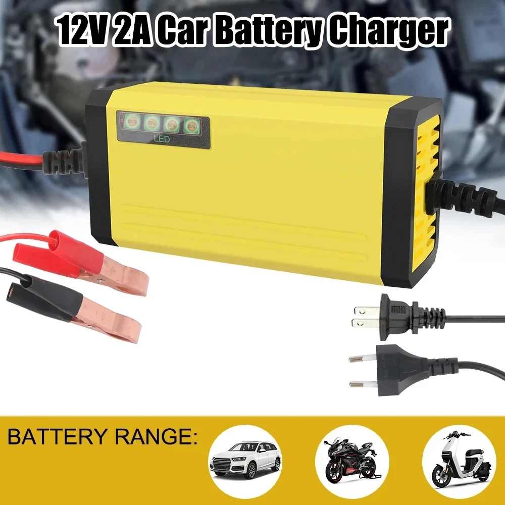 Car Battery Charger 12V 2A 220V Power Puls Repair Charger Wet Dry Lead Acid Battery LED Display Moto Truck Battery Charger
