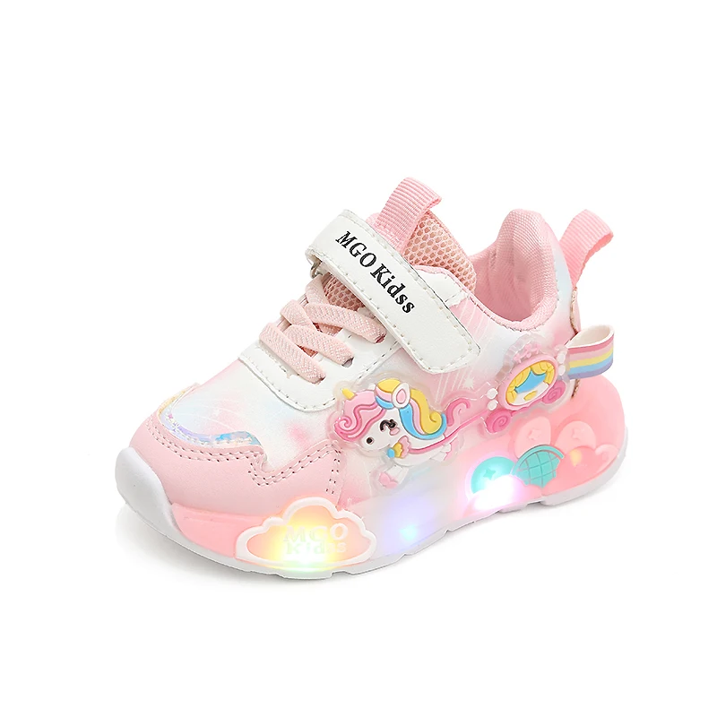 Mgo Kidss New Spring and Autumn Girls' Shoes, Light-Up Shoes, Flashing Shoes, Rainbow Pony Shoes, Kidsren's Sports Shoes, Girls' Soft-Soled Shoes, Running Shoes, Pink Shoes, Princess Kidsren's Shoes, Suitable for Ages 1-3-6, Christmas/Halloween Gifts