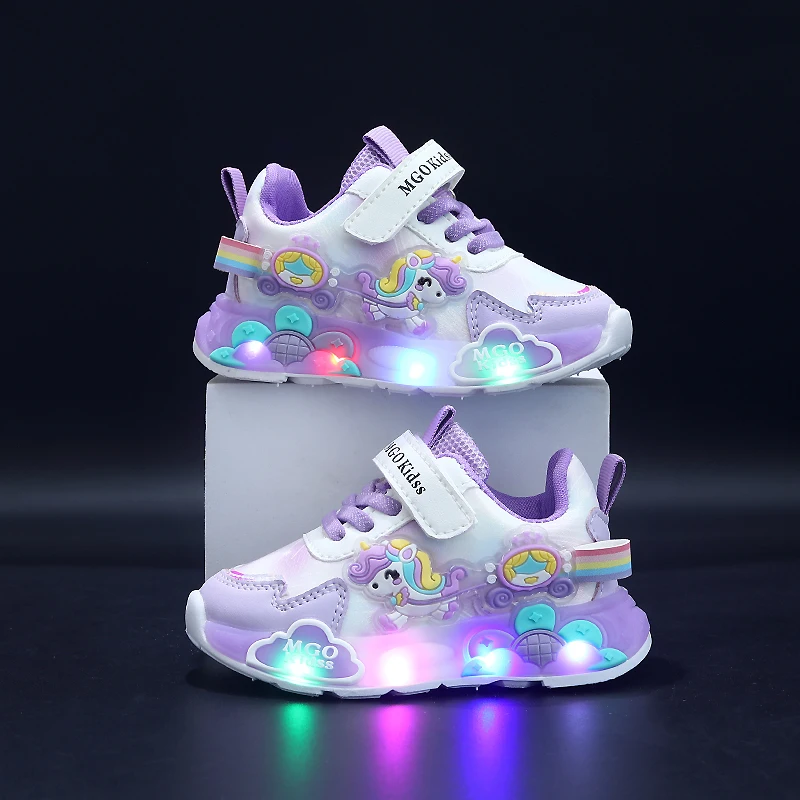 Mgo Kidss New Spring and Autumn Girls' Shoes, Light-Up Shoes, Flashing Shoes, Rainbow Pony Shoes, Kidsren's Sports Shoes, Girls' Soft-Soled Shoes, Running Shoes, Pink Shoes, Princess Kidsren's Shoes, Suitable for Ages 1-3-6, Christmas/Halloween Gifts