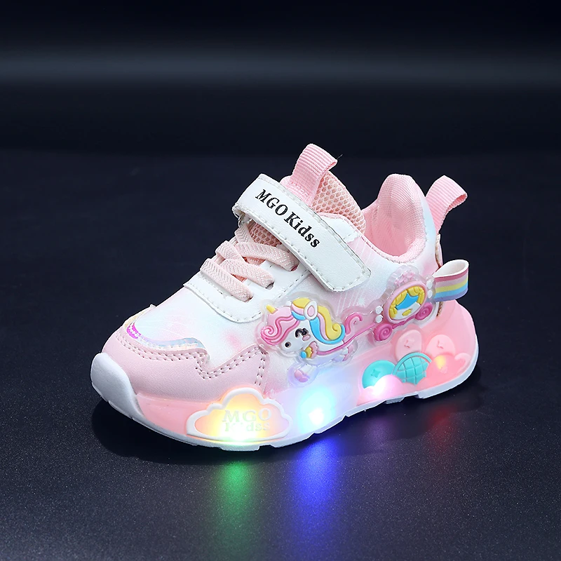 Mgo Kidss New Spring and Autumn Girls' Shoes, Light-Up Shoes, Flashing Shoes, Rainbow Pony Shoes, Kidsren's Sports Shoes, Girls' Soft-Soled Shoes, Running Shoes, Pink Shoes, Princess Kidsren's Shoes, Suitable for Ages 1-3-6, Christmas/Halloween Gifts