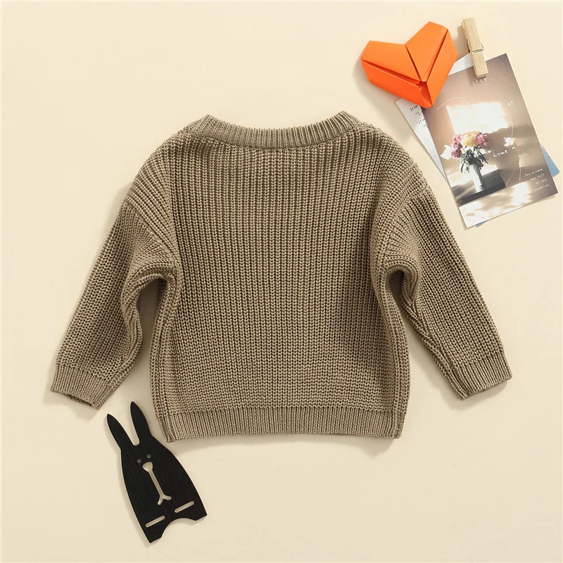 Suefunskry Newborn Baby Girl Boy Knitted Long Sleeve Autumn Winter Sweater Solid Loose Pullover Casual Tops Kids Clothes 3M-5Y
