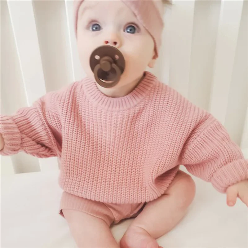 Suefunskry Newborn Baby Girl Boy Knitted Long Sleeve Autumn Winter Sweater Solid Loose Pullover Casual Tops Kids Clothes 3M-5Y