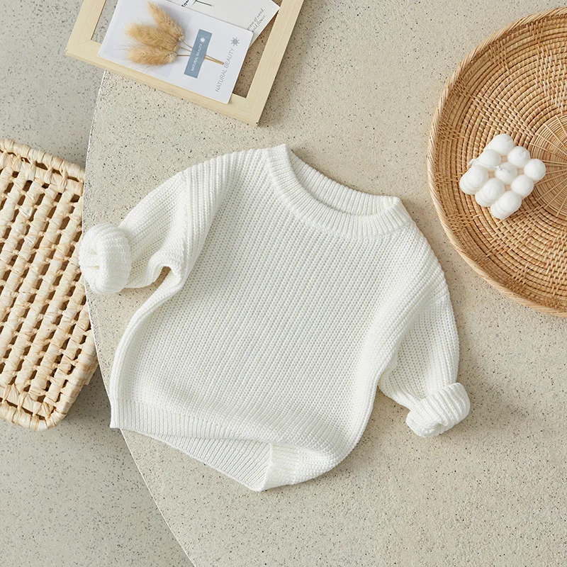 Suefunskry Newborn Baby Girl Boy Knitted Long Sleeve Autumn Winter Sweater Solid Loose Pullover Casual Tops Kids Clothes 3M-5Y
