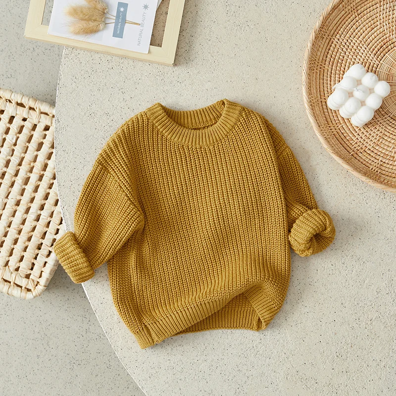 Suefunskry Newborn Baby Girl Boy Knitted Long Sleeve Autumn Winter Sweater Solid Loose Pullover Casual Tops Kids Clothes 3M-5Y