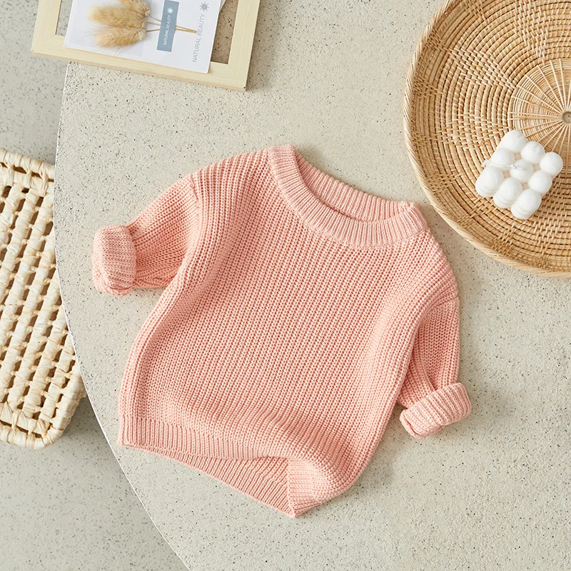 Suefunskry Newborn Baby Girl Boy Knitted Long Sleeve Autumn Winter Sweater Solid Loose Pullover Casual Tops Kids Clothes 3M-5Y