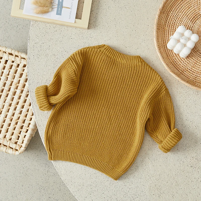 Suefunskry Newborn Baby Girl Boy Knitted Long Sleeve Autumn Winter Sweater Solid Loose Pullover Casual Tops Kids Clothes 3M-5Y