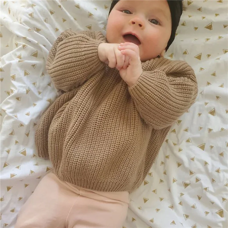 Suefunskry Newborn Baby Girl Boy Knitted Long Sleeve Autumn Winter Sweater Solid Loose Pullover Casual Tops Kids Clothes 3M-5Y