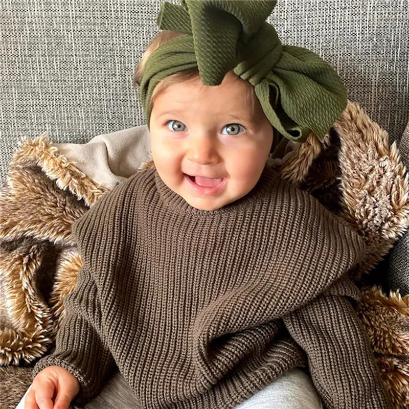 Suefunskry Newborn Baby Girl Boy Knitted Long Sleeve Autumn Winter Sweater Solid Loose Pullover Casual Tops Kids Clothes 3M-5Y