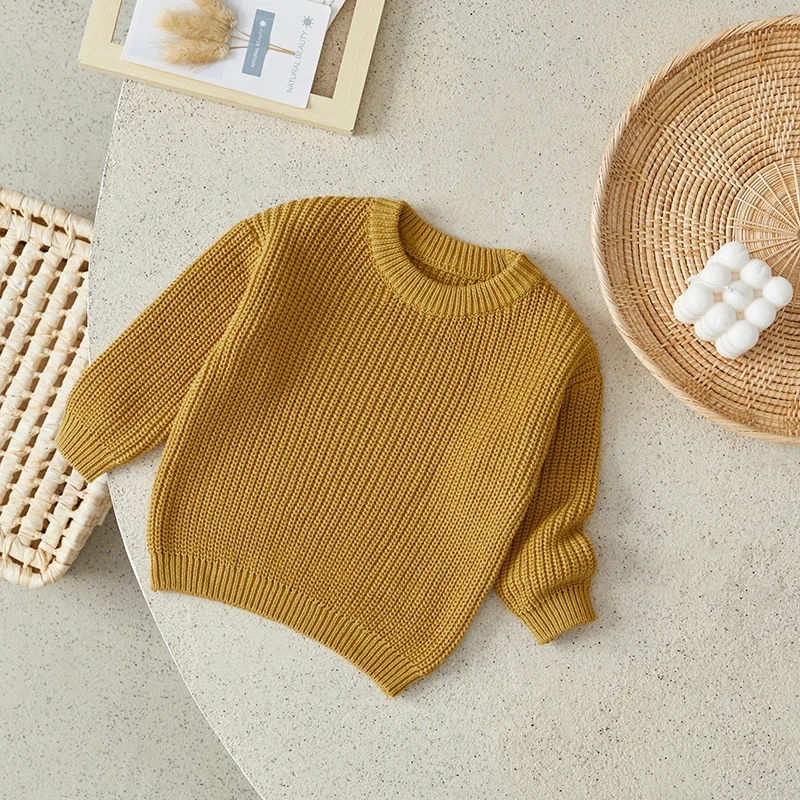Suefunskry Newborn Baby Girl Boy Knitted Long Sleeve Autumn Winter Sweater Solid Loose Pullover Casual Tops Kids Clothes 3M-5Y