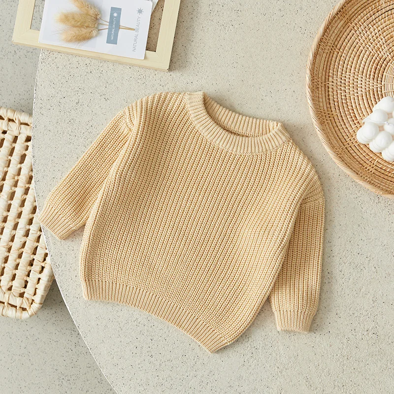 Suefunskry Newborn Baby Girl Boy Knitted Long Sleeve Autumn Winter Sweater Solid Loose Pullover Casual Tops Kids Clothes 3M-5Y