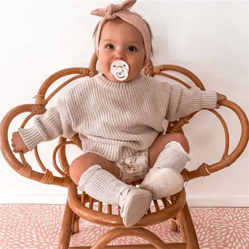 Suefunskry Newborn Baby Girl Boy Knitted Long Sleeve Autumn Winter Sweater Solid Loose Pullover Casual Tops Kids Clothes 3M-5Y