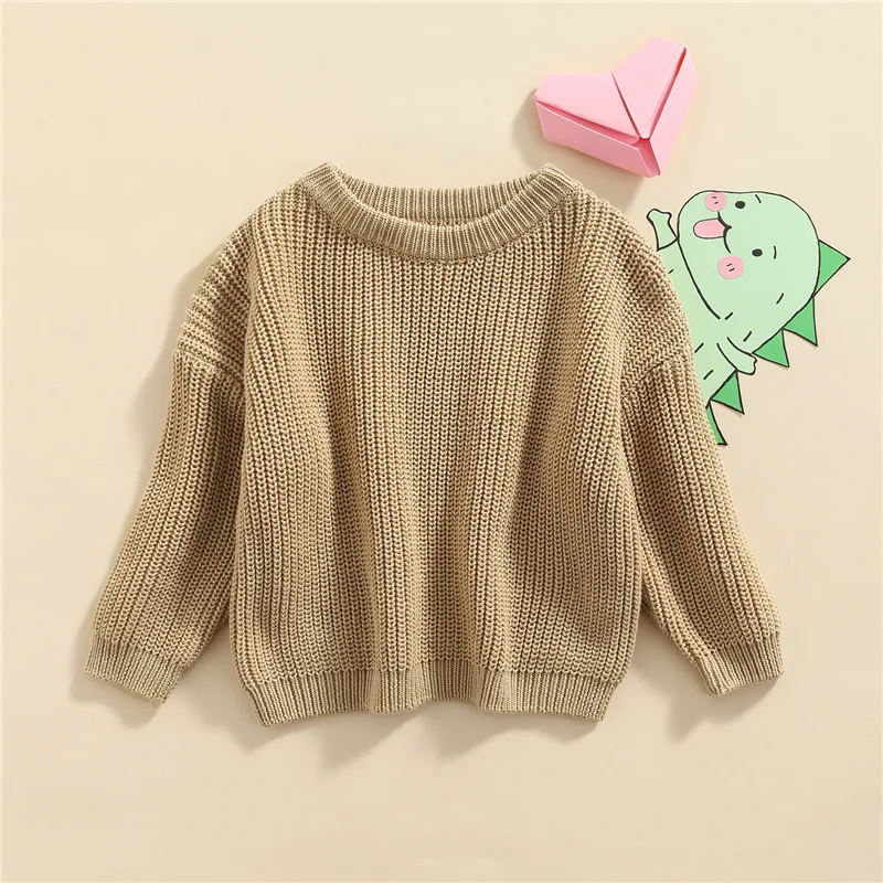 Suefunskry Newborn Baby Girl Boy Knitted Long Sleeve Autumn Winter Sweater Solid Loose Pullover Casual Tops Kids Clothes 3M-5Y