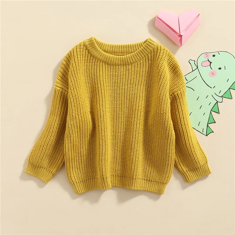 Suefunskry Newborn Baby Girl Boy Knitted Long Sleeve Autumn Winter Sweater Solid Loose Pullover Casual Tops Kids Clothes 3M-5Y