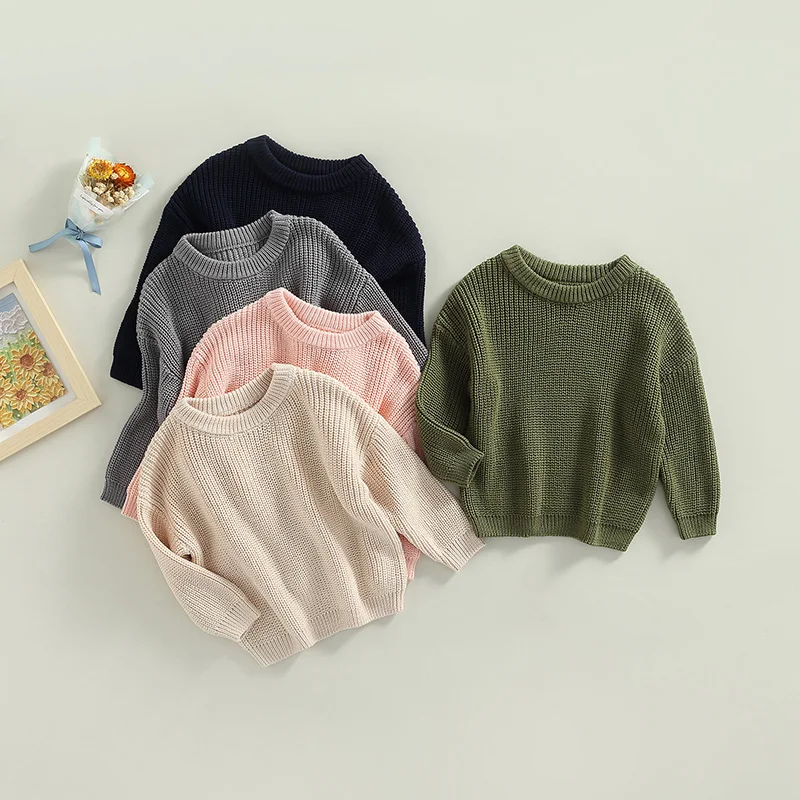 Suefunskry Newborn Baby Girl Boy Knitted Long Sleeve Autumn Winter Sweater Solid Loose Pullover Casual Tops Kids Clothes 3M-5Y
