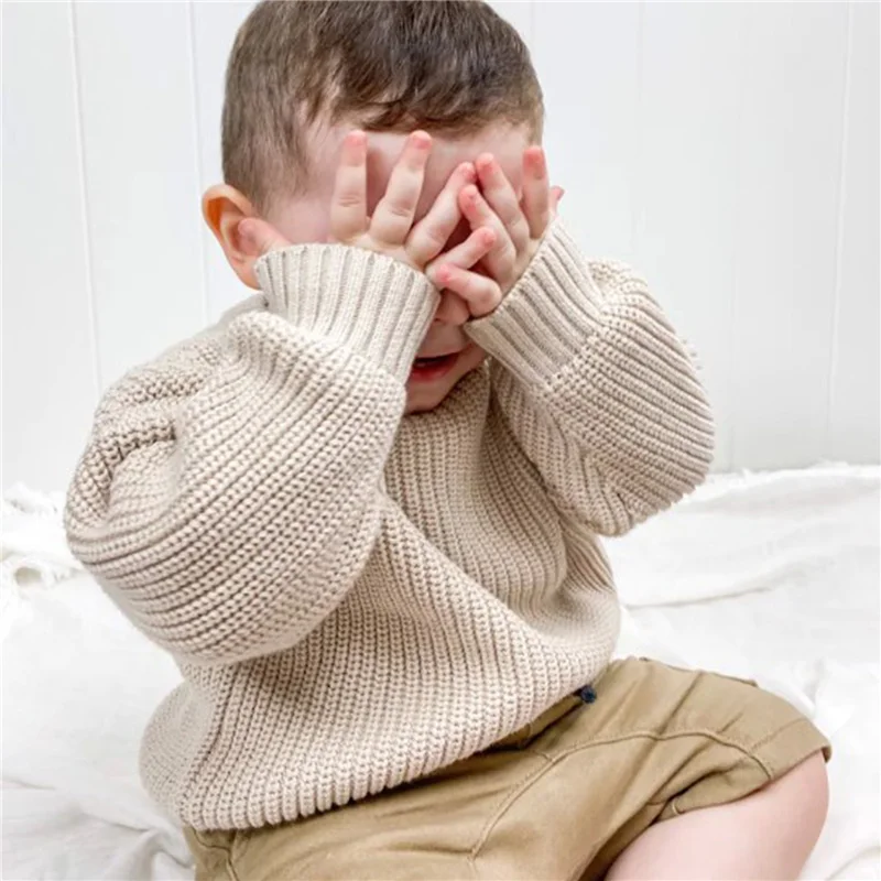 Suefunskry Newborn Baby Girl Boy Knitted Long Sleeve Autumn Winter Sweater Solid Loose Pullover Casual Tops Kids Clothes 3M-5Y