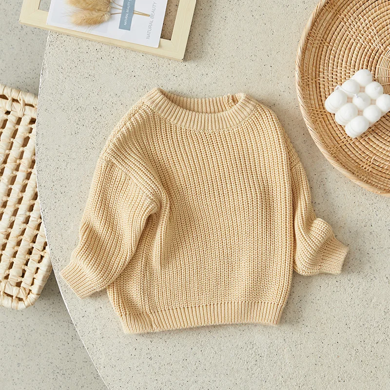 Suefunskry Newborn Baby Girl Boy Knitted Long Sleeve Autumn Winter Sweater Solid Loose Pullover Casual Tops Kids Clothes 3M-5Y