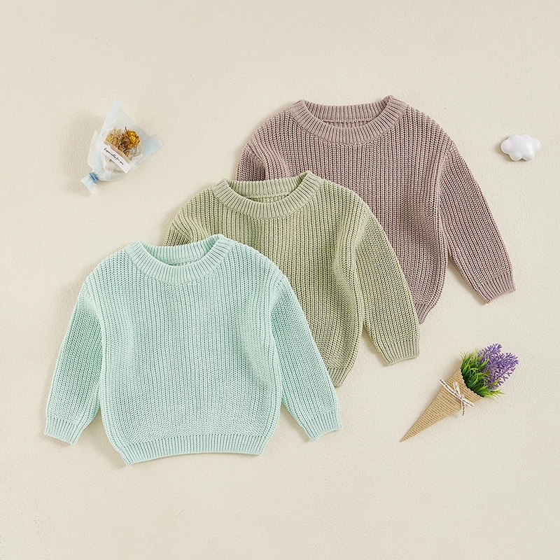 Suefunskry Newborn Baby Girl Boy Knitted Long Sleeve Autumn Winter Sweater Solid Loose Pullover Casual Tops Kids Clothes 3M-5Y